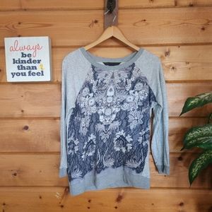 Marc Marc Jacobs 💜 Gray Damask Brocade Print Panel Henley Sweatshirt Top Sz S